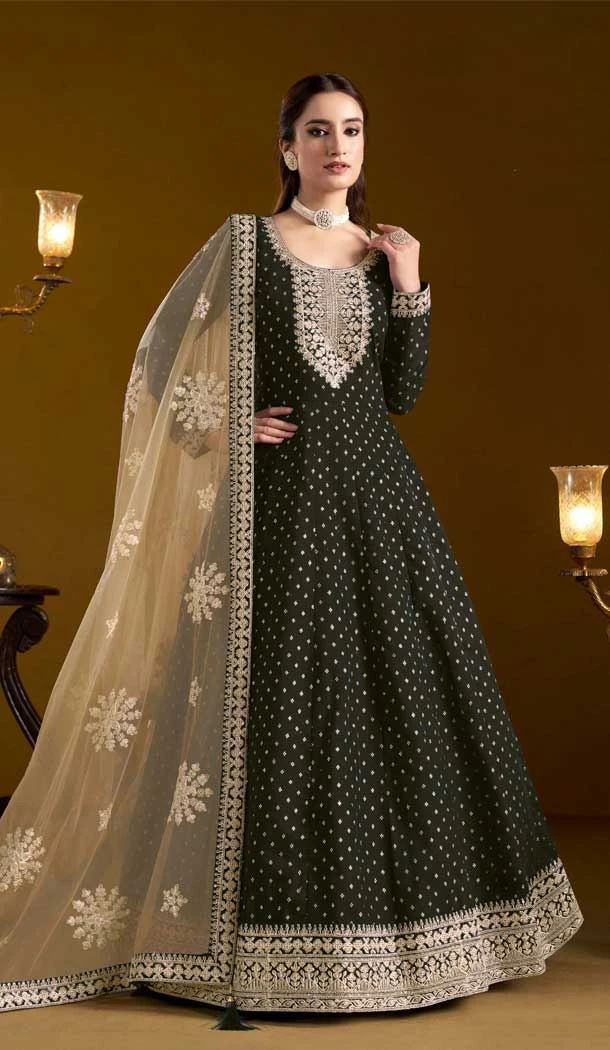 Black Chanderi Butti Zari Work Anarkali Style Salwar Suit - 10816196306