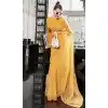 Light Yellow Chiffon Sequins Work Party Wear Plus Size Saree - 10832196395