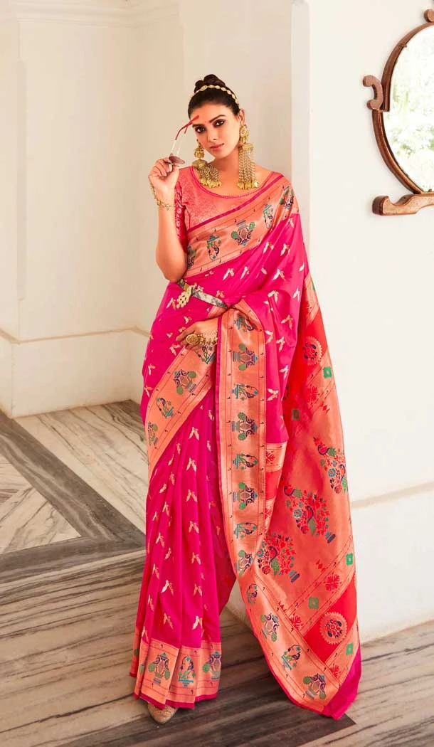 Rani Pink Soft Silk Zari Work Traditional Wear Saree - 10861196692