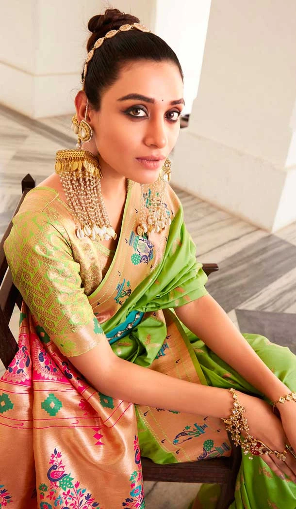 Parrot Green Soft Silk Zari Work Traditional Wear Saree - 10861196693