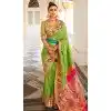Parrot Green Soft Silk Zari Work Traditional Wear Plus Size Saree - 10861196693