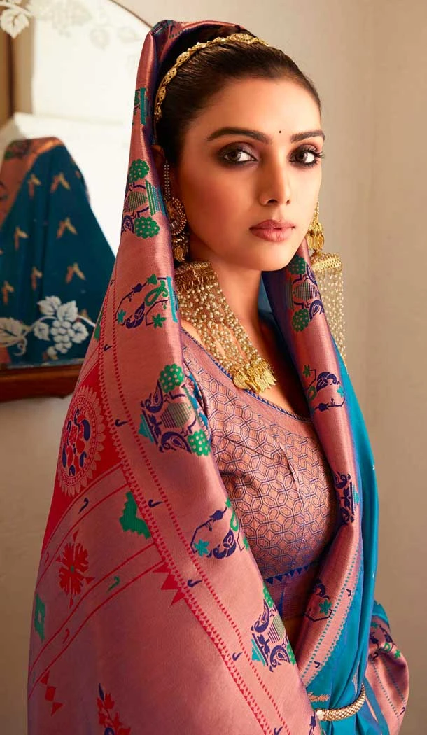 Turquoise Blue Soft Silk Zari Work Traditional Wear Saree - 10861196695