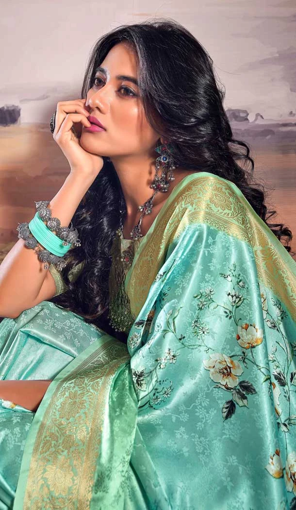 Sky Blue Pratistha Silk Weaving Work Party Wear Saree - 10862196698