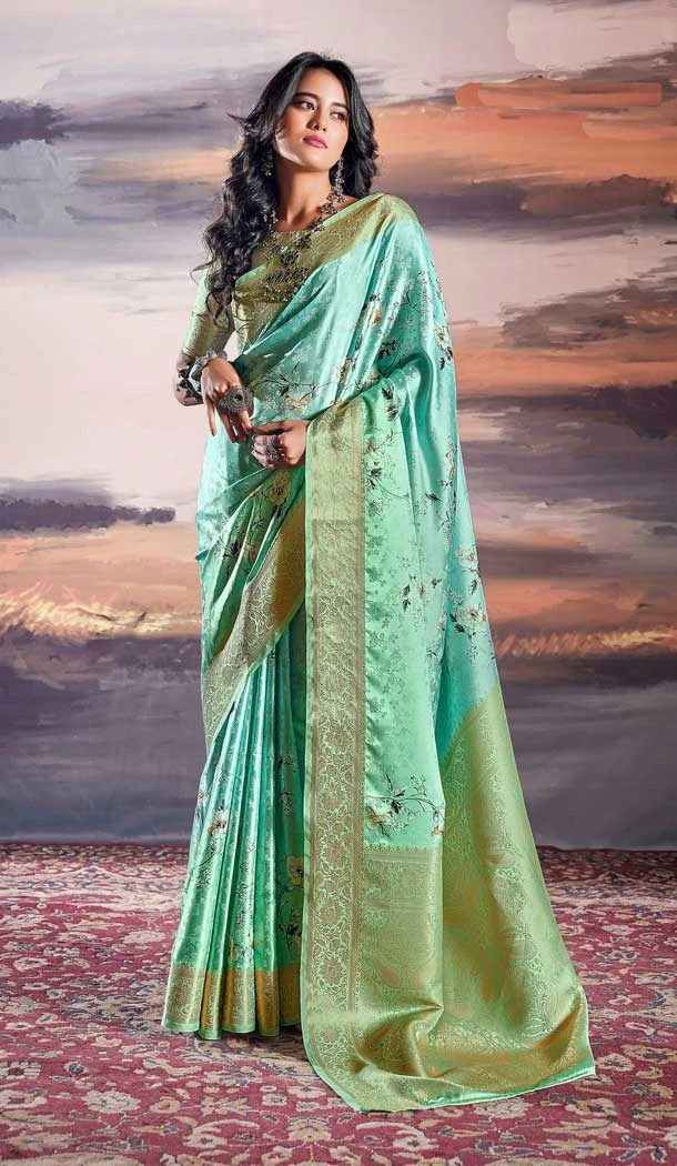 Sky Blue Pratistha Silk Weaving Work Party Wear Saree - 10862196698