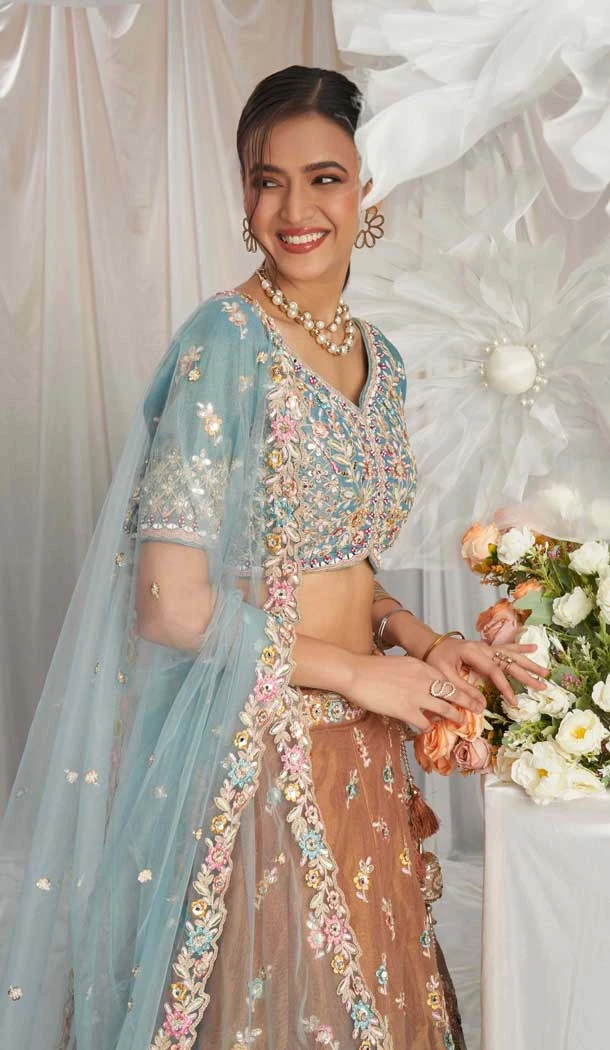 Multi Color Tissue Sequins Work Wedding Wear Lehenga Choli - 10892196872