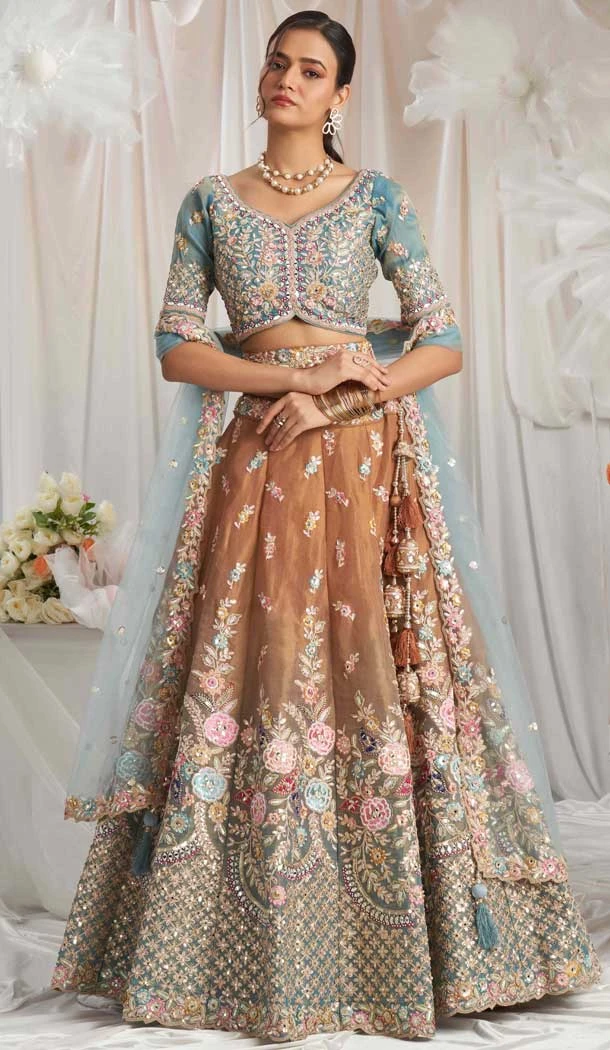 Multi Color Tissue Sequins Work Wedding Wear Lehenga Choli - 10892196872
