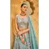 Sea Green Organza Sequins Work Wedding Wear Plus Size Lehenga Choli - 10892196880