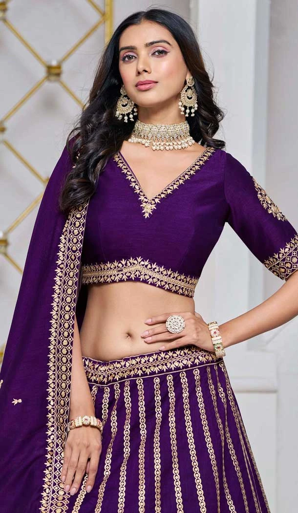 Purple Art Silk Embroidered Designer Wear Lehenga Choli - 10941197335