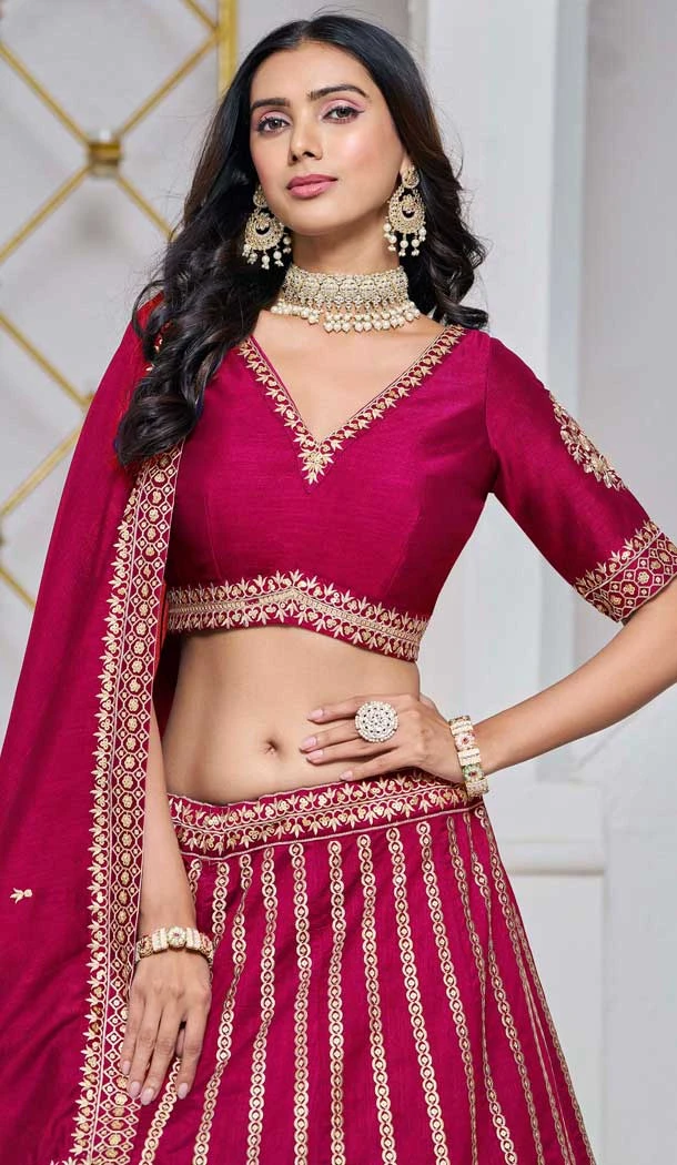 Rani Pink Art Silk Embroidered Designer Wear Lehenga Choli - 10941197337