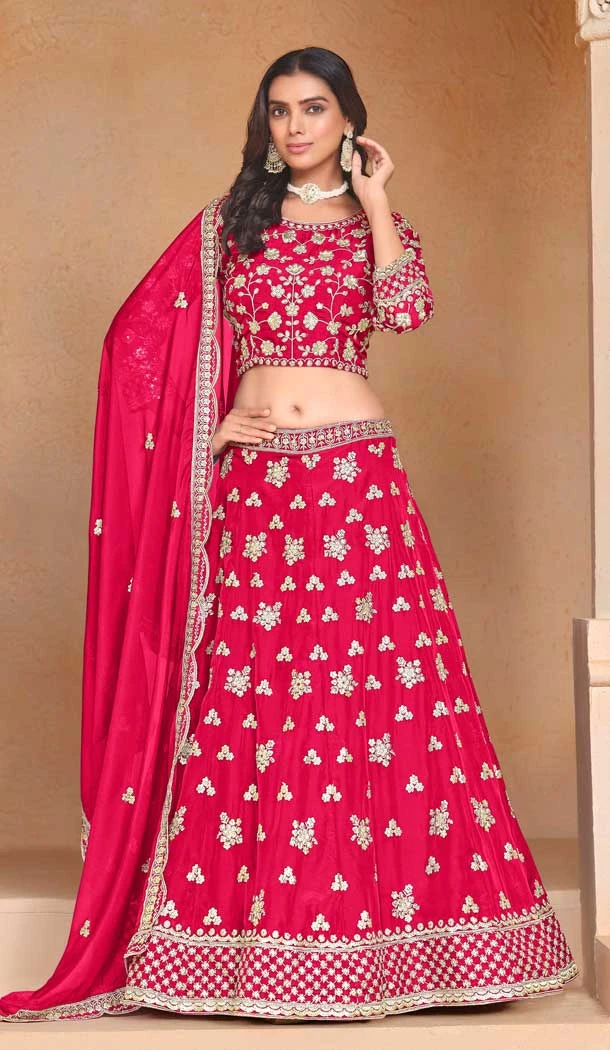 Rani Pink Organza Resham Work Traditional Wear Lehenga Choli - 10946197362
