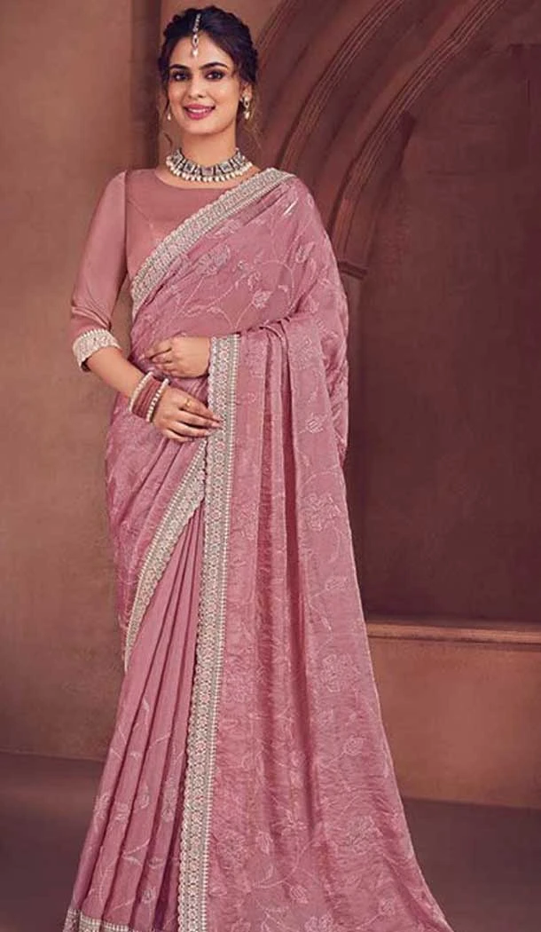Mauve Organza Sequence Work Party Wear Saree - 10987197790