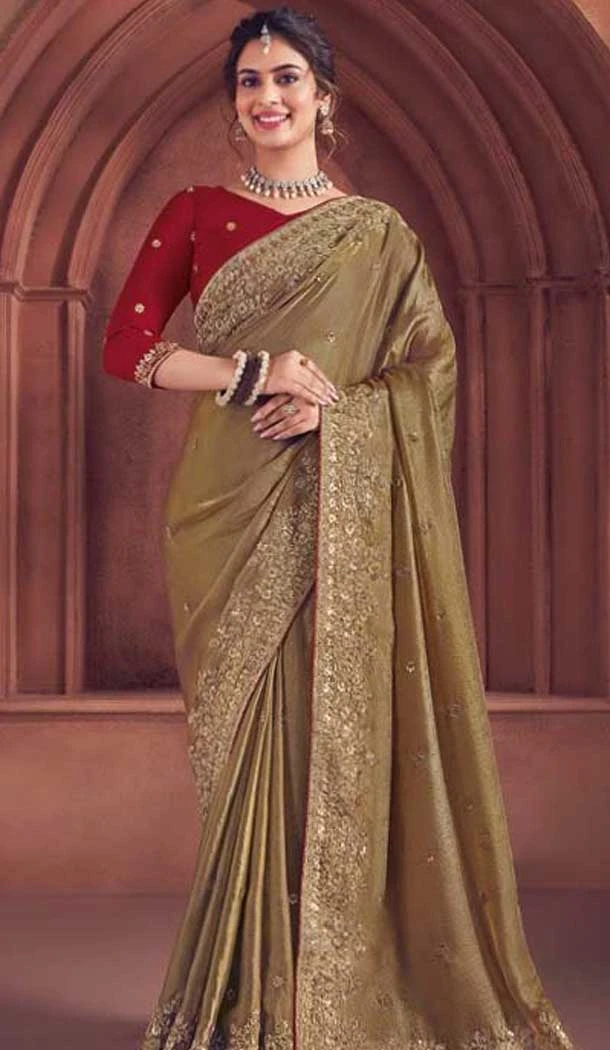 Beige Organza Sequence Work Party Wear Saree - 10987197792 Beige Organza Sequence Work Party Wear Saree - 10987197792