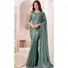 Satin Chiffon Resham Work Party Wear Plus Size Saree In Mint Green - 10988197795