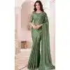 Satin Chiffon Resham Work Party Wear Plus Size Saree In Green - 10988197796