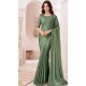 Satin Chiffon Resham Work Party Wear Saree In Green - 10988197796