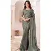 Satin Chiffon Resham Work Party Wear Plus Size Saree In Dark Grey - 10988197799