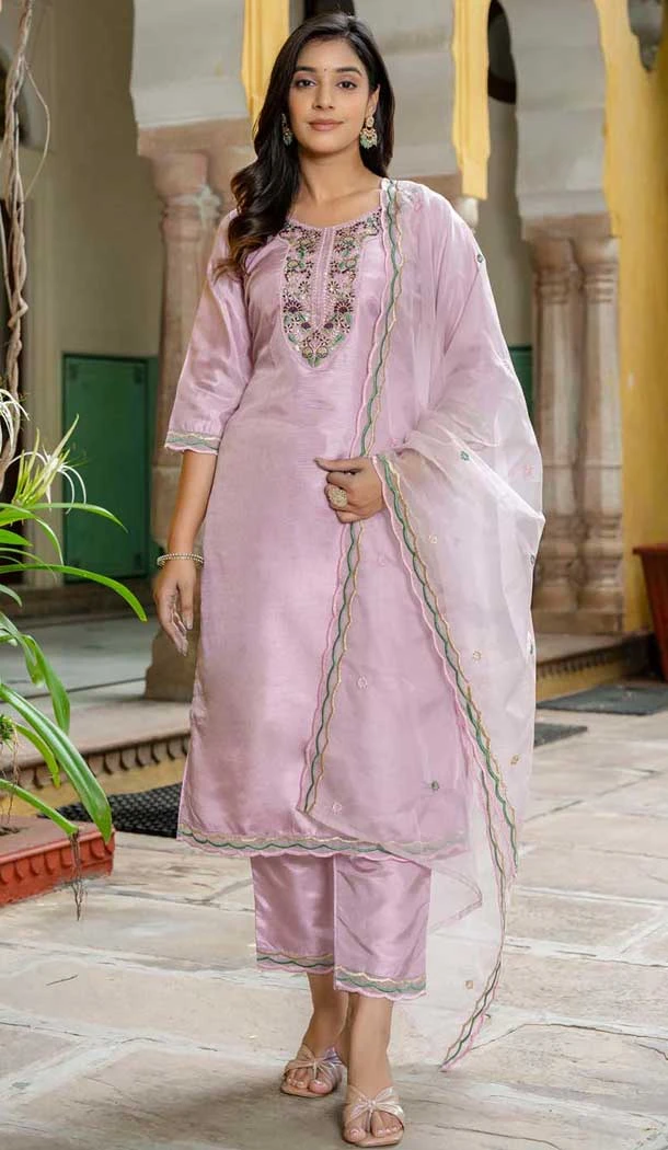 Silk Blend Embroidered Party Wear Salwar Kameez In Purple - 10958197546
