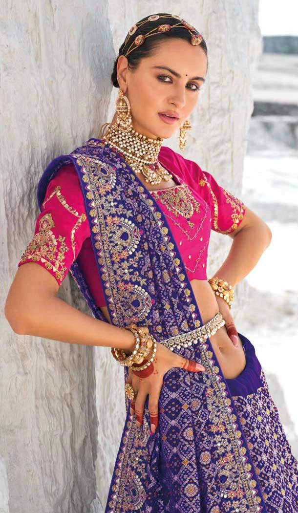Georgette Bandhej Wedding Wear Saree In Purple - 10972197658