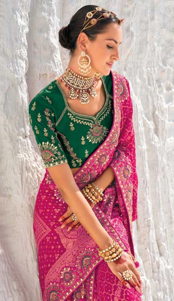 Rani Pink Georgette Bandhej Wedding Wear Saree  - 10972197664