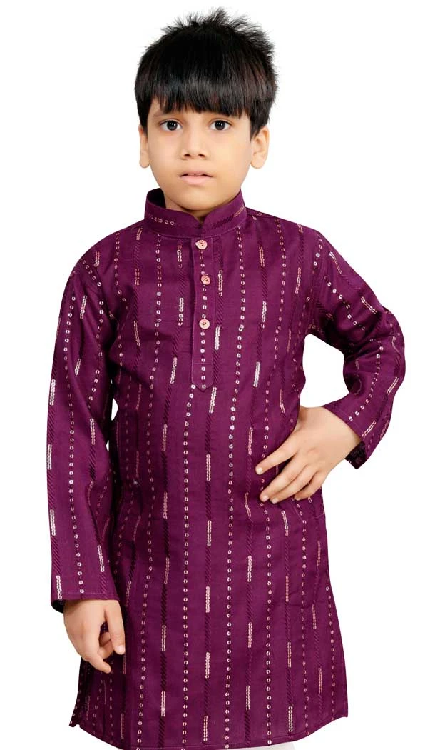 Soft Cotton Sequins Work Festival Wear Readymade Kids Kurta In Purple - 11077198625