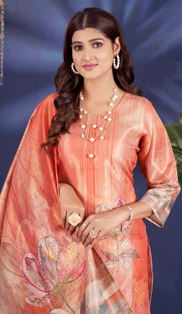 Peach Shimmer Printed Party Wear Salwar Suit - 11083198681