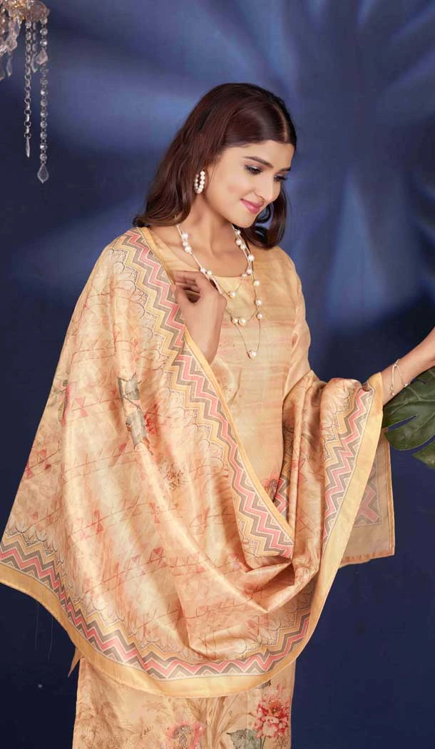 Light Yellow Shimmer Printed Party Wear Salwar Suit - 11083198684