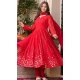 Faux Georgette Embroidered Anarkali Style Salwar Kameez In Red - 11084198685