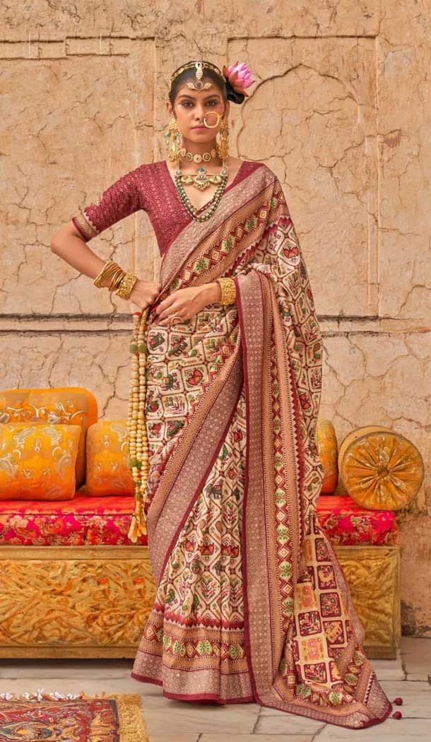 Viscose Silk Printed Wedding Wear Saree In Beige And Brown - 11005197971 Viscose Silk Printed Wedding Wear Saree In Beige And Brown - 11005197971