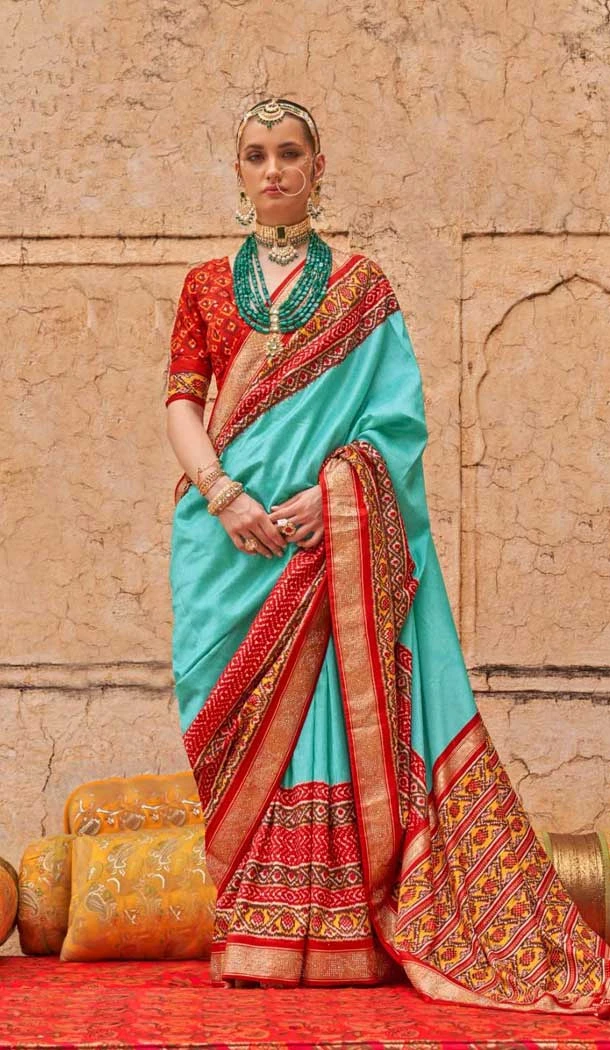 Viscose Silk Printed Wedding Wear Saree In Aqua Blue Color - 11005197977 Viscose Silk Printed Wedding Wear Saree In Aqua Blue Color - 11005197977