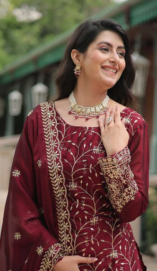 Maroon Rangoli Silk Embroidery Party Wear Palazzo Salwar Suit - 11042198355