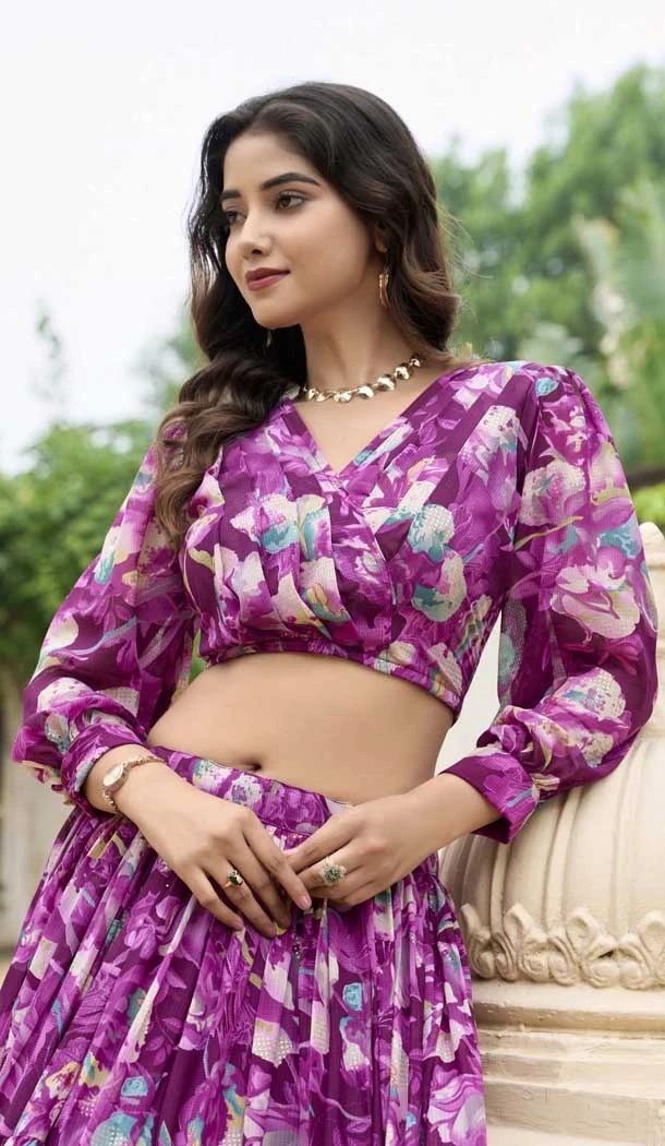 Georgette Floral Print Work Party Wear Lehenga Choli In Multi Color - 11055198445