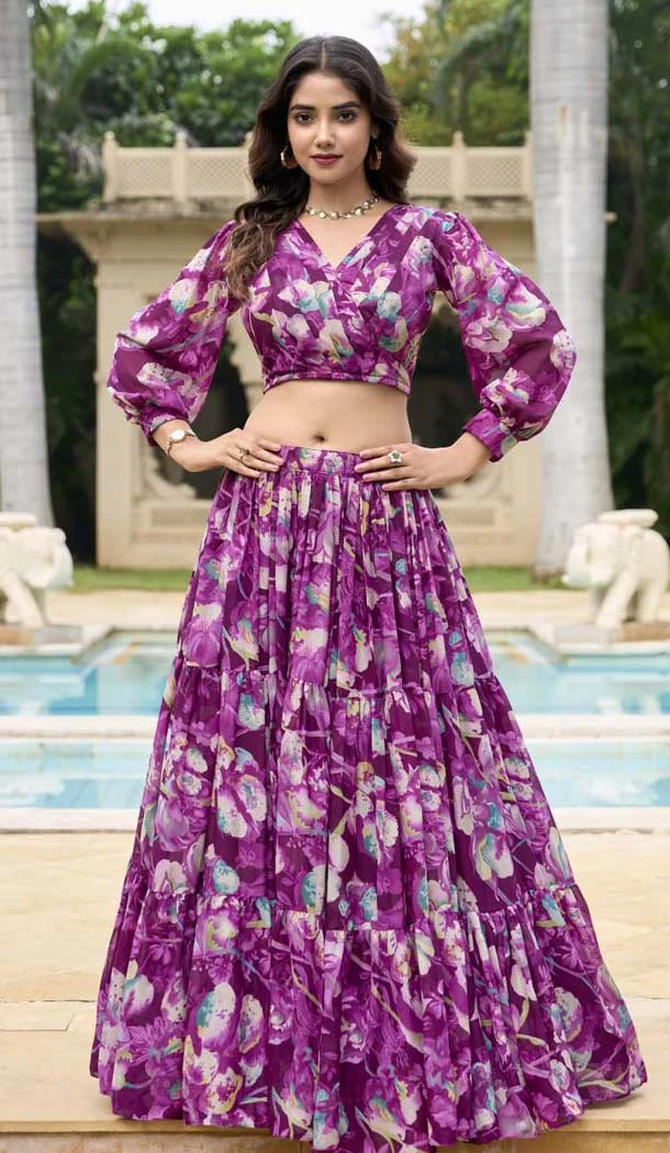 Georgette Floral Print Work Party Wear Lehenga Choli In Multi Color - 11055198445