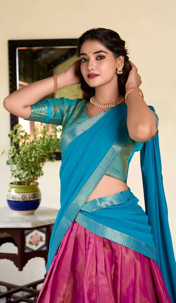 Rani Pink Kanchipuram Weaving Work Traditional Wear Lehenga Choli - 11069198566