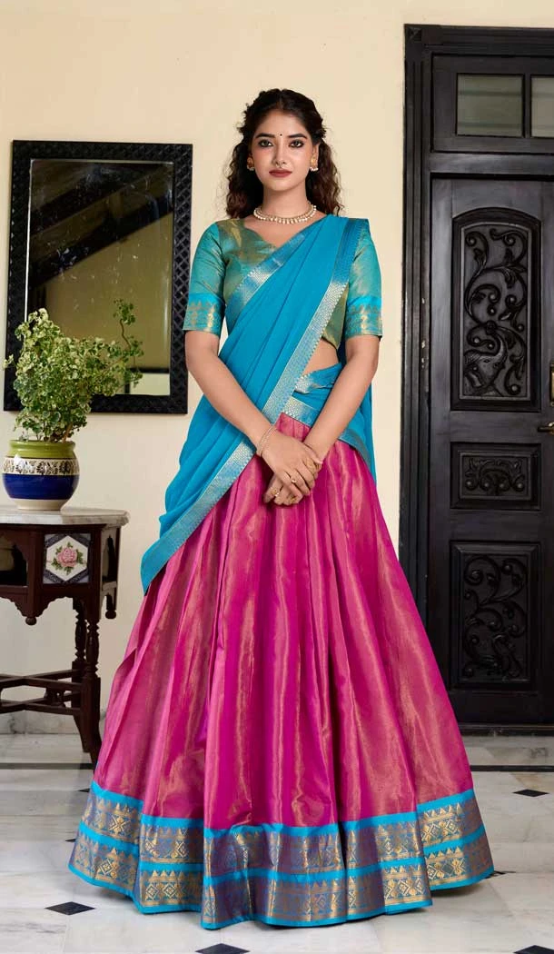 Rani Pink Kanchipuram Weaving Work Traditional Wear Lehenga Choli - 11069198566