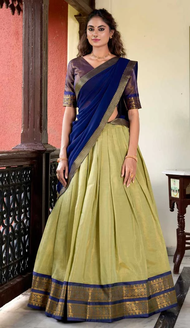 Pista Green Kanchipuram Weaving Work Traditional Wear Lehenga Choli - 11069198567