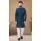 Silk Thread Work Mens Semi Indo Western In Blue - 11057198453