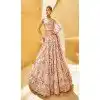 Rose Gold Organza Stone Beads Work Wedding Wear Plus Size Lehenga Choli - 11072198578