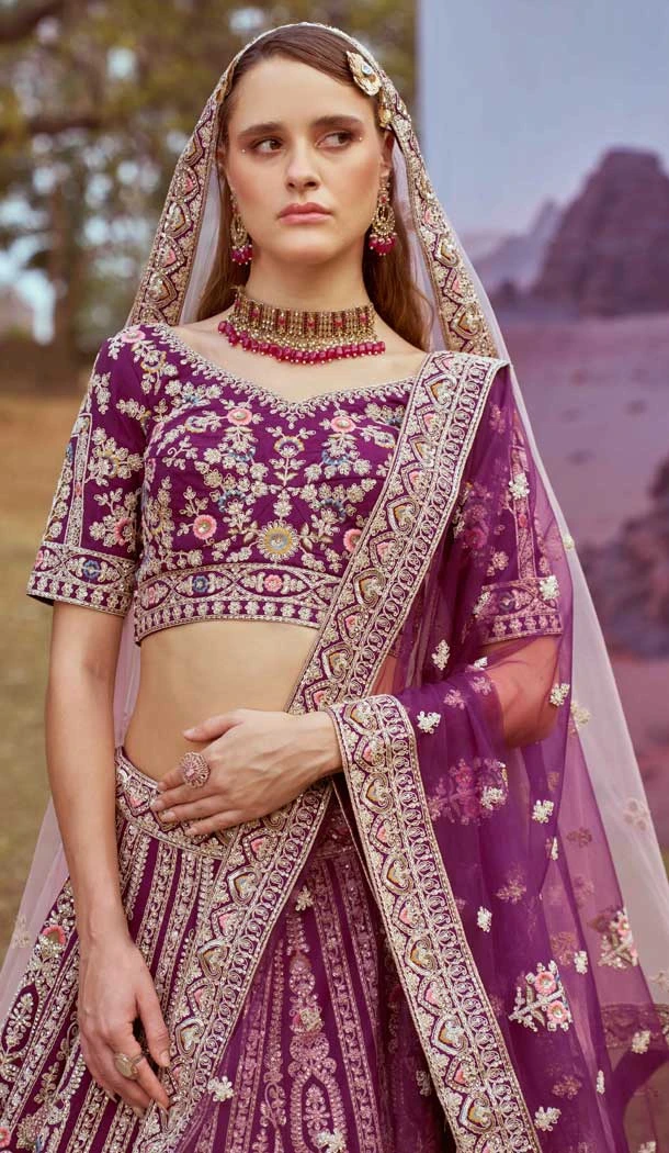 Purple Silk Thread Work Wedding Wear Lehenga Choli - 11072198580