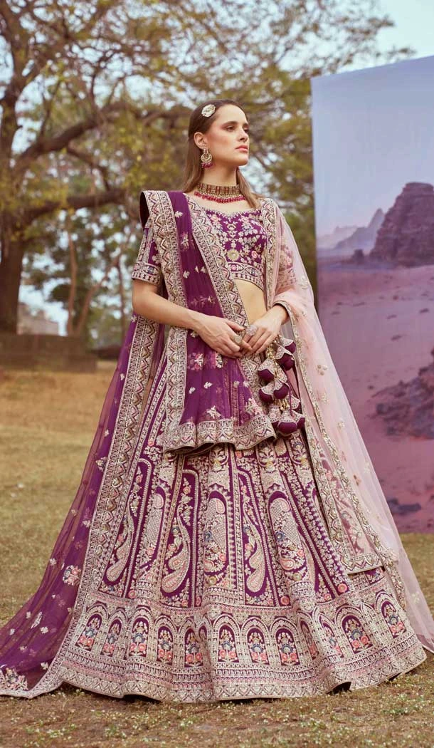 Purple Silk Thread Work Wedding Wear Lehenga Choli - 11072198580