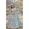 Teal Blue Satin Sequins Work Wedding Wear Plus Size Lehenga Choli - 11072198594