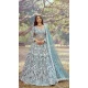 Teal Blue Satin Sequins Work Wedding Wear Lehenga Choli - 11072198594
