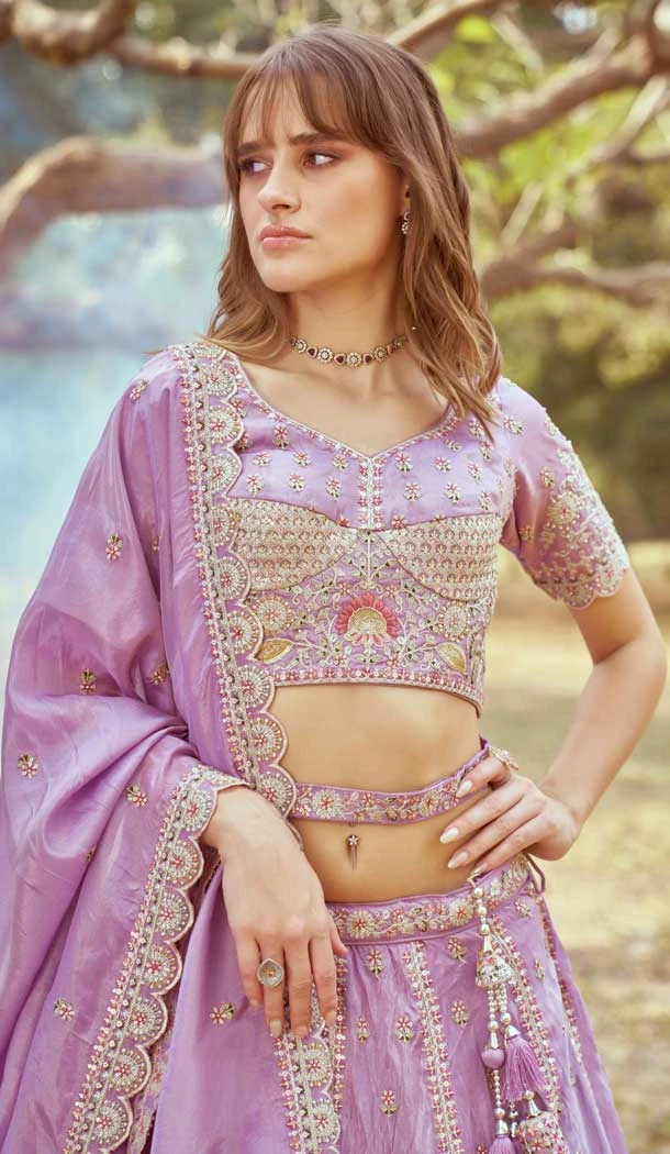 Lavender Tissue Sequins Work Wedding Wear Lehenga Choli - 11072198598