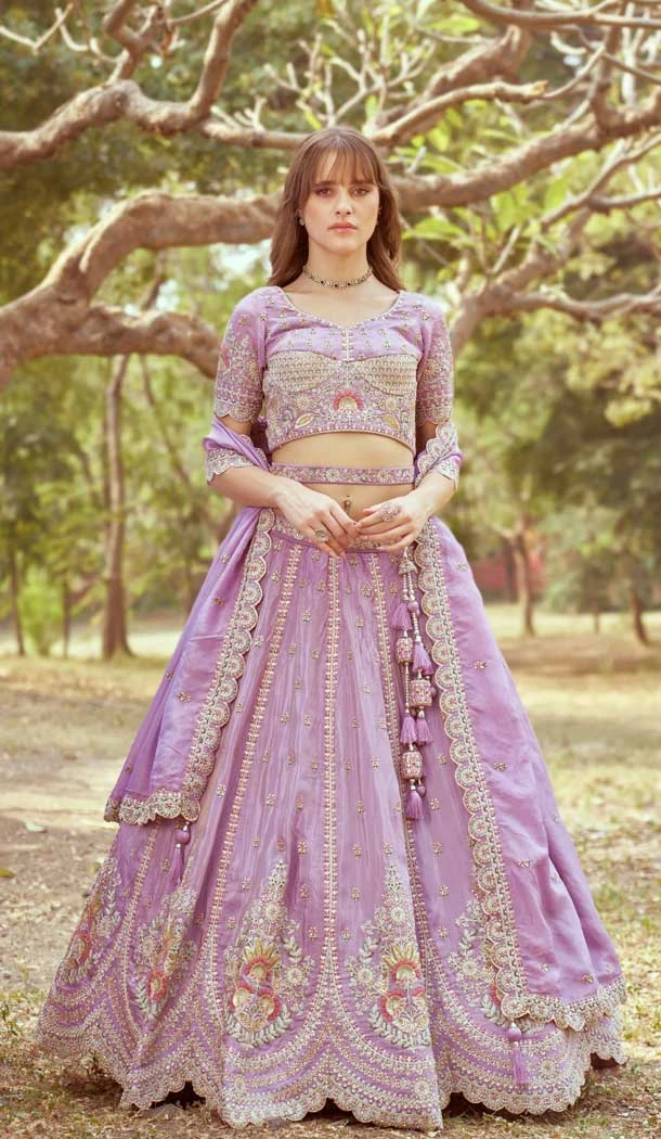 Lavender Tissue Sequins Work Wedding Wear Lehenga Choli - 11072198598