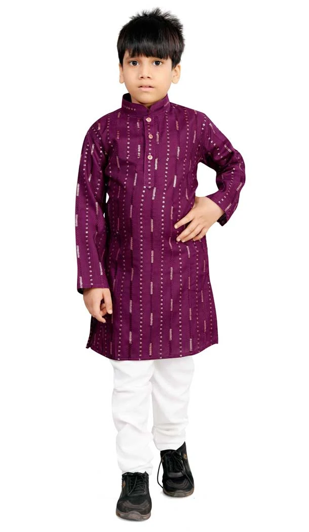 Soft Cotton Resham Work Readymade Kids Kurta Pajama In Purple - 11075198613
