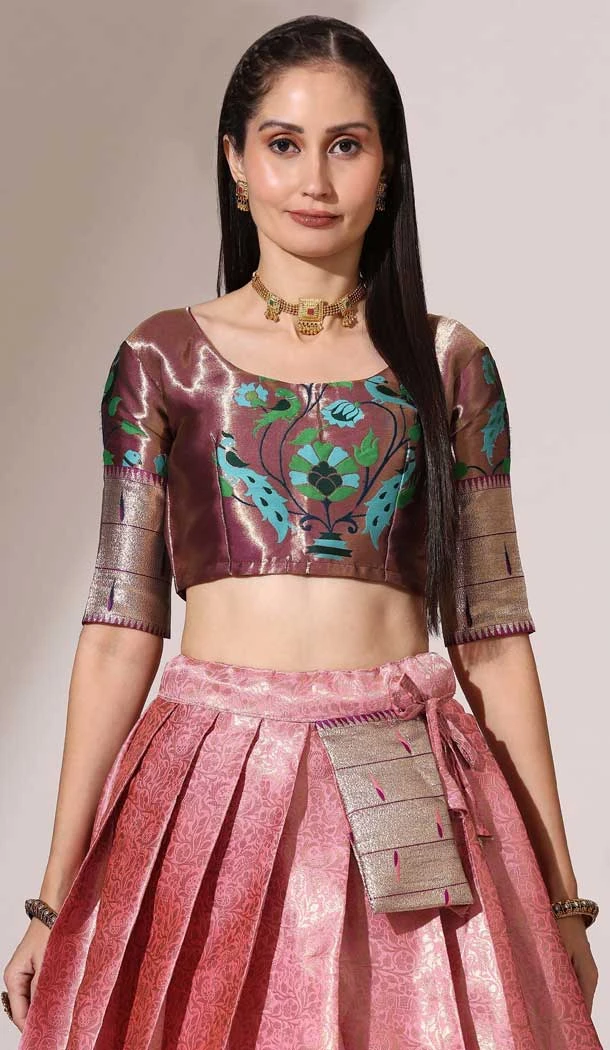 Pink Lichi Silk Weaving Work Traditional Wear Lehenga Choli - 11092198740