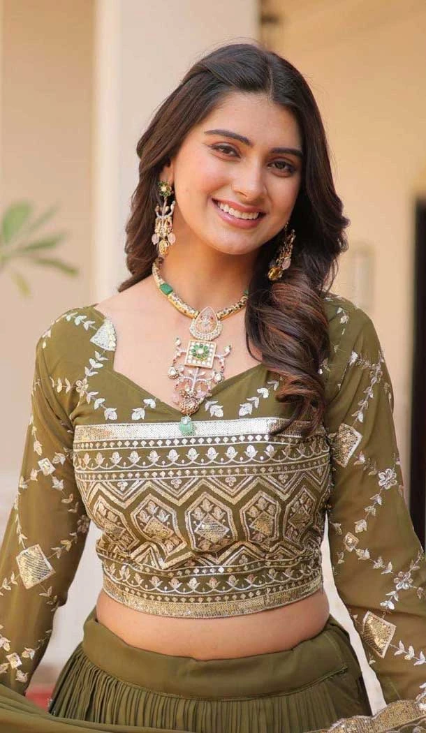 Fox Georgette Embroidered Party Wear Lehenga Choli In Mehendi Green - 11111198885