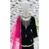 Velvet Embroidery Work Party Wear Readymade Kids Salwar Suit In Black - 11131199064