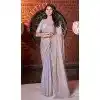 Satin Silk Swarovski Work Party Wear Plus Size Saree In Grey - 11211199648