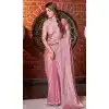 Satin Silk Swarovski Work Party Wear Plus Size Saree In Pink - 11211199649