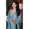 Satin Silk Swarovski Work Party Wear Plus Size Saree In Light Blue - 11211199650